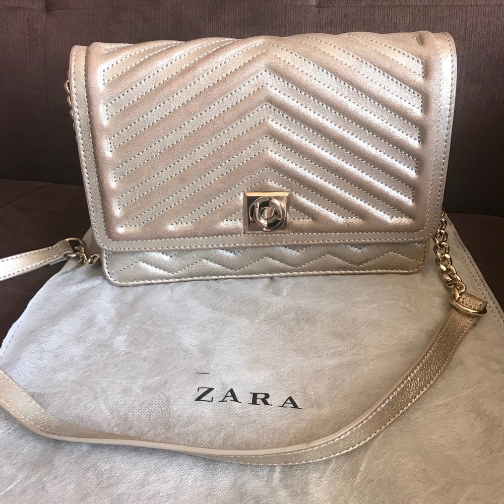 Zara Gold Quilted Crossbody Bag
